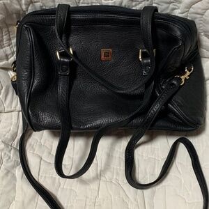 Vintage Pierre Balmain Black Leather Satchel Crossbody Bag